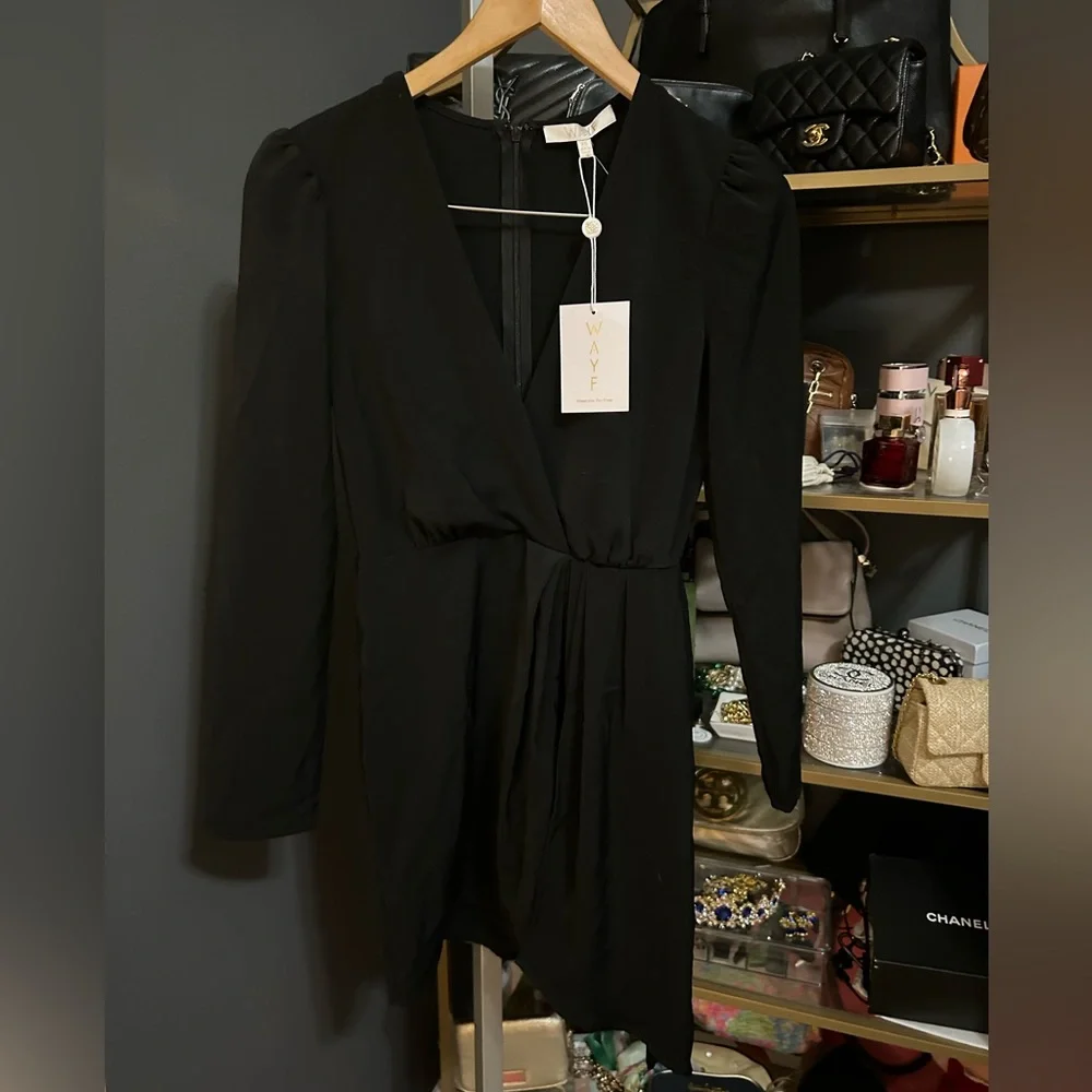 NWT WAYF Plunging Little Black Mini Dress Size XS